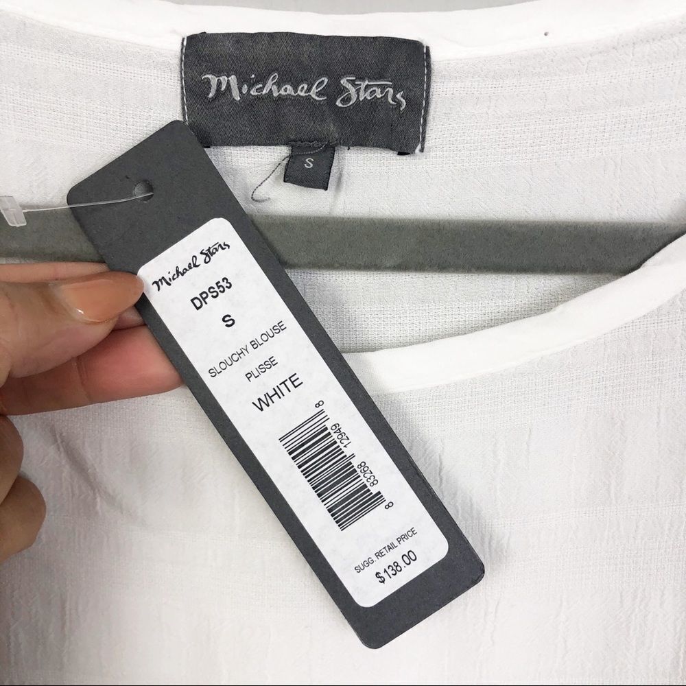 MICHAEL STARS | Boho Slouchy Blouse Plisse White S - Picture 6 of 9